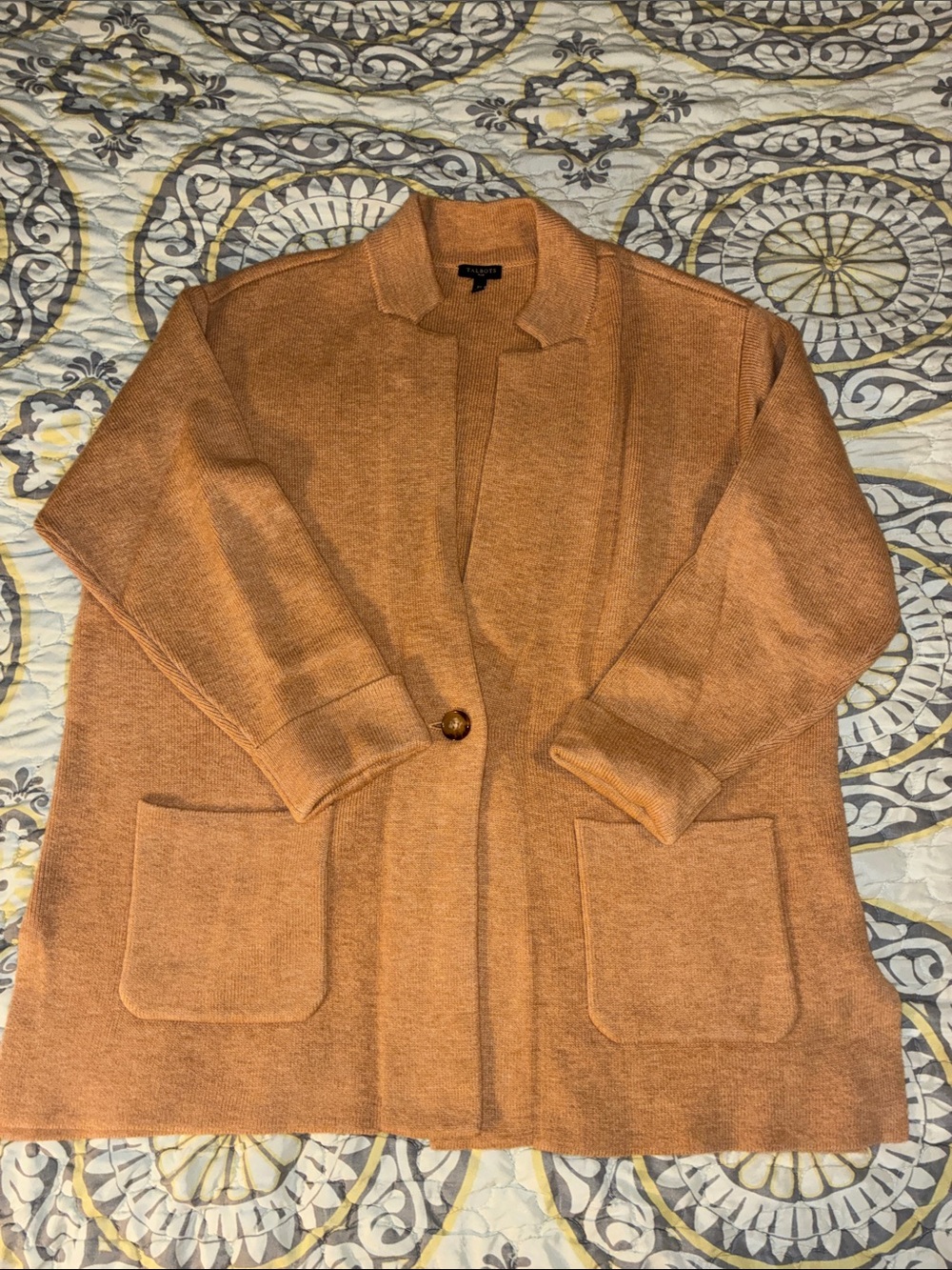 Talbots Cardigan Blazer Lambs Wool Blend Size 2X Camel Color